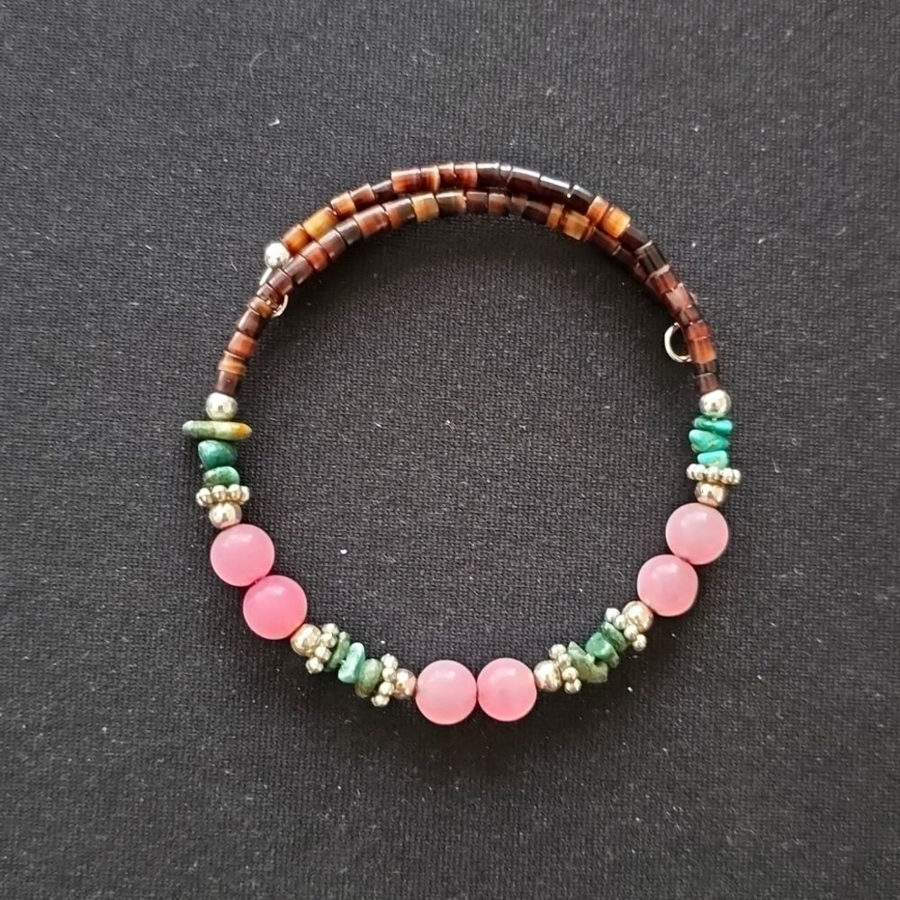 Handmade Beaded Bracelet with Turquoise & Rose Quartz